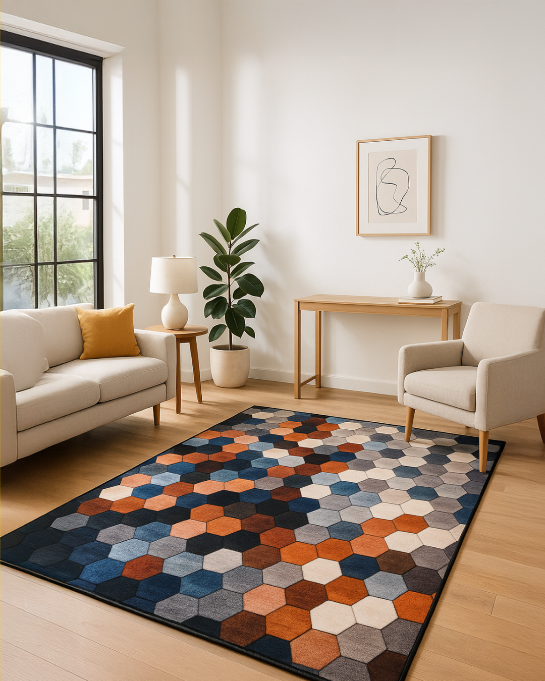Multi Color Hexagon Print Rug