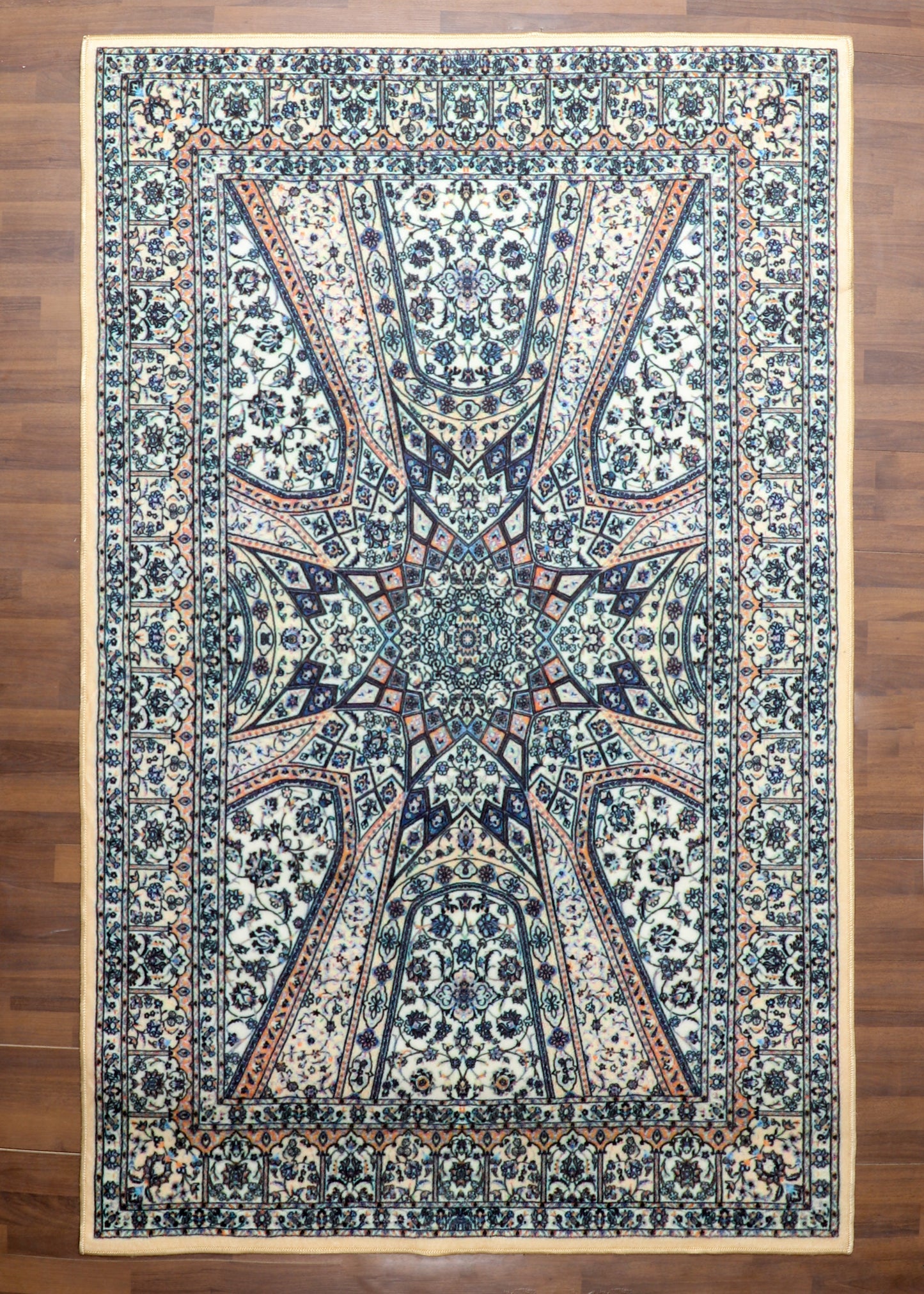 Classic Cream and Navy Floral Starburst Rug – TPR Backing