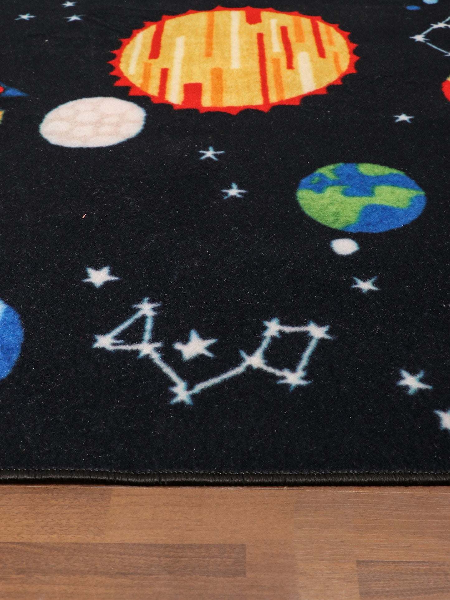 Black Multi Color Space Drawing Print Rug