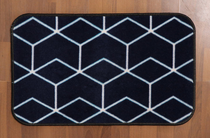 Blue Beige Geometric Print Door Mat