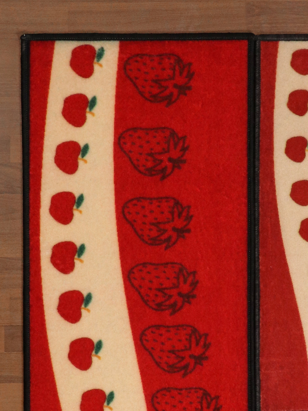 Red and Beige Fruits Print Kitchen Mat Set