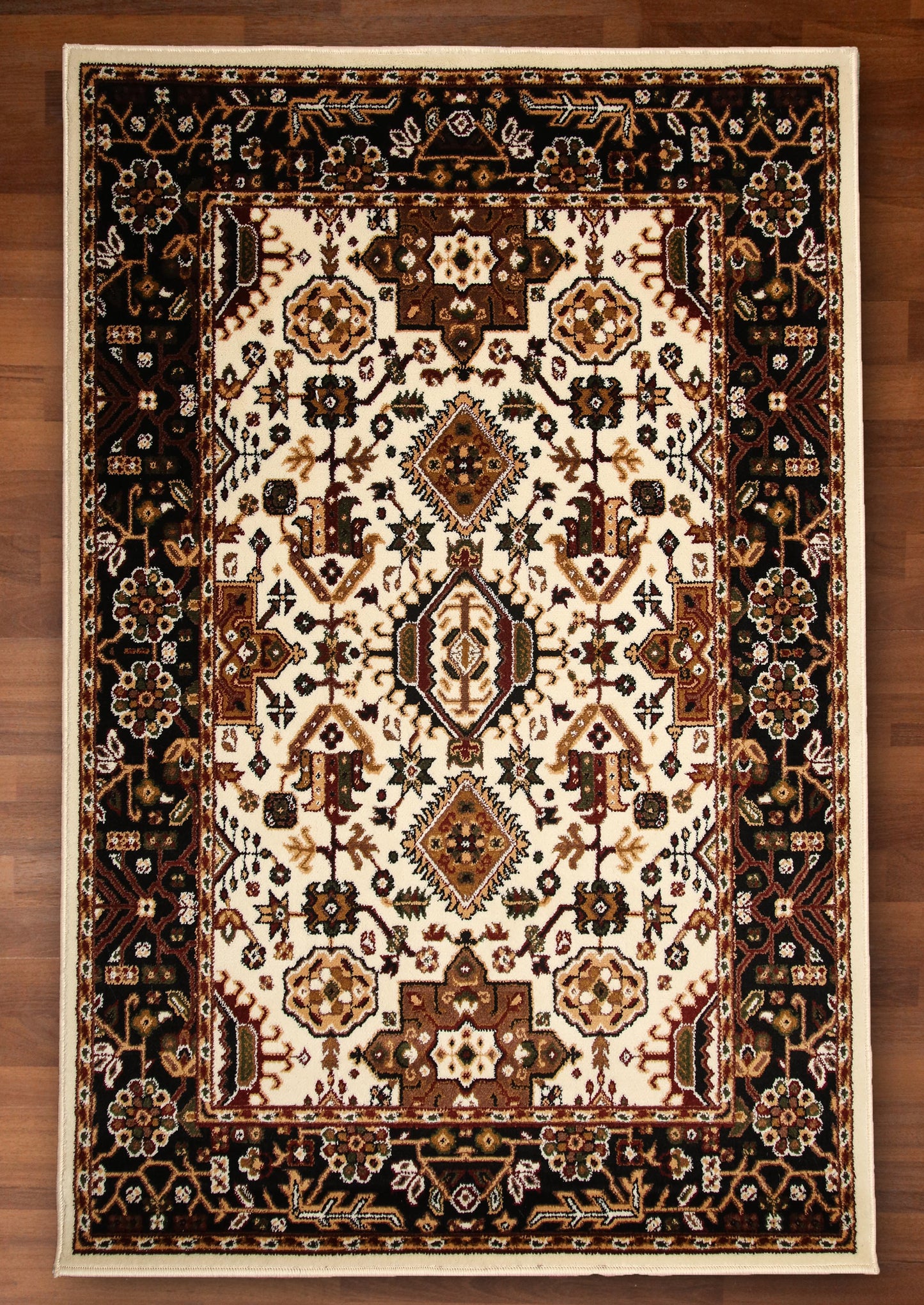 Beige And Black Traditional Design Rug
