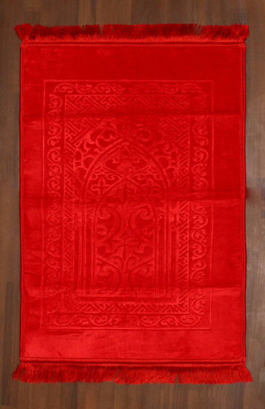 Shiny Red Mihrab Velvet Prayer Mat