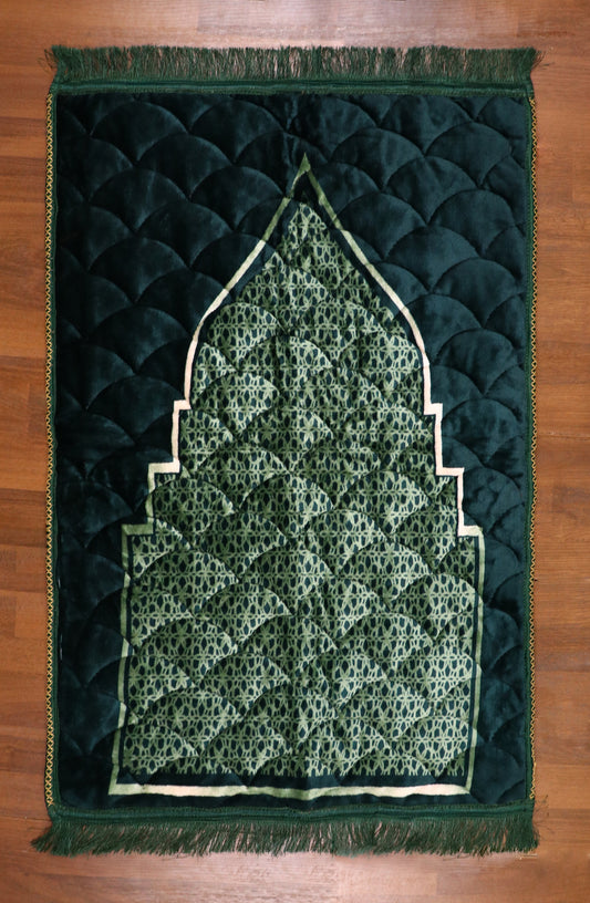 Velvet Quilted Green Prayer Mat
