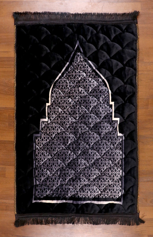 Velvet Quilted Black Prayer Mat