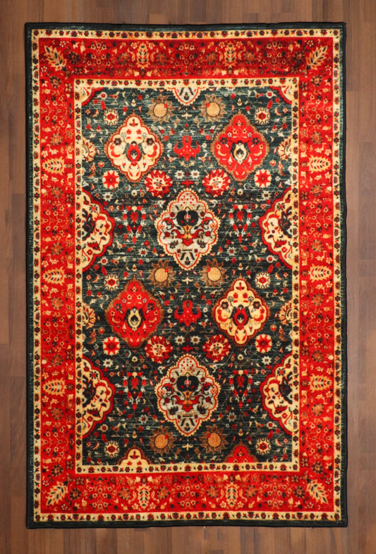 Kashan Inspired Rug – Red and Blue Oriental Pattern