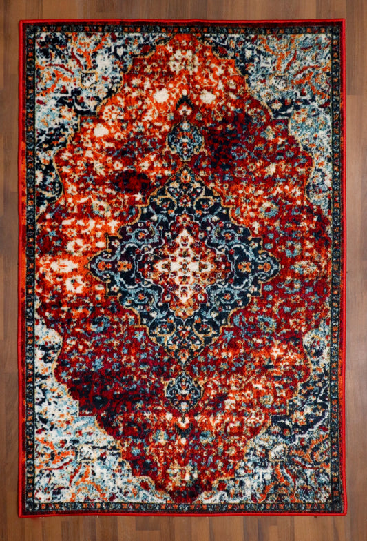 Bohemian Style Area Rug – Red & Blue Pattern Rug