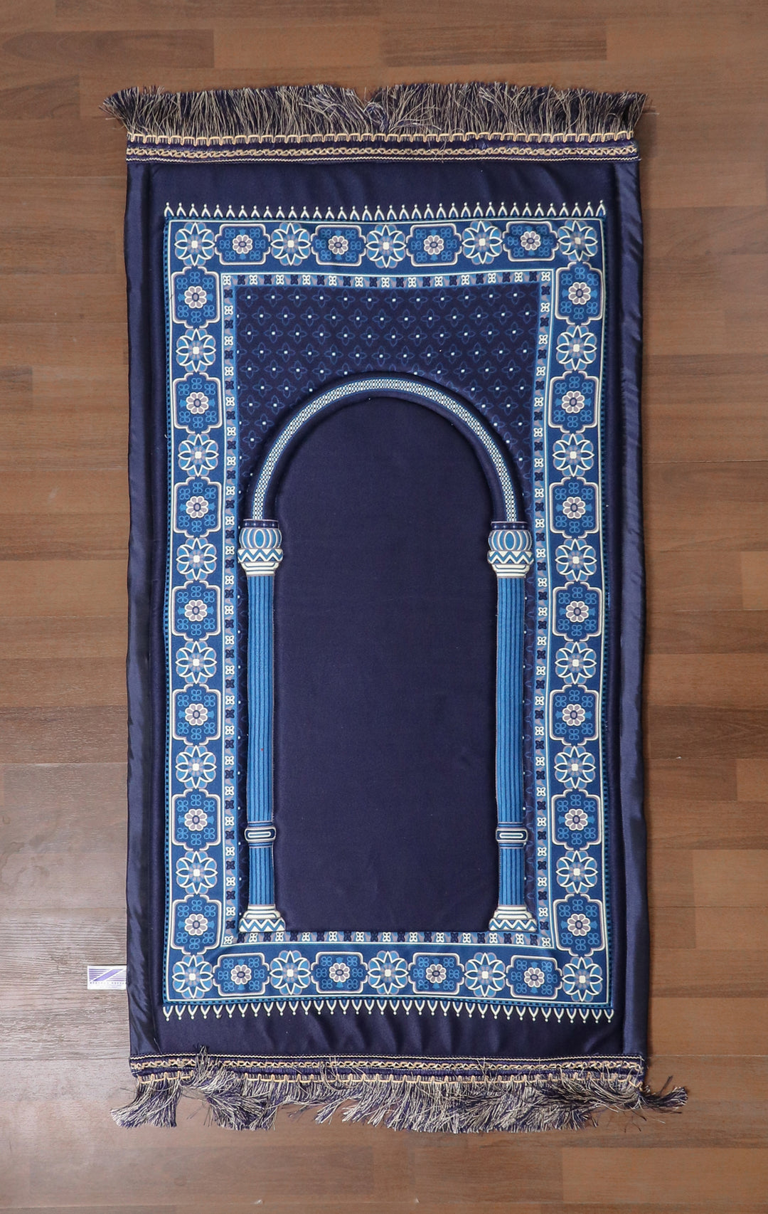 Blue Printed Border Prayer Mat With Foam Padding