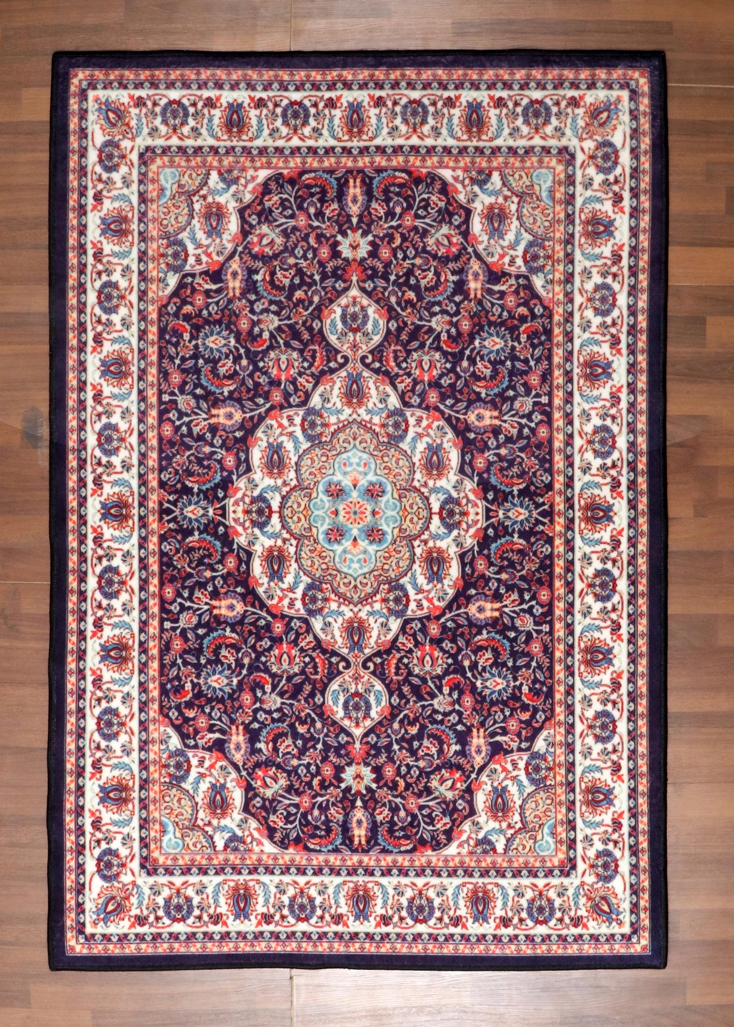 Multicolor Non-Woven Floral Medallion Area Rug with Soft Felt Backing
