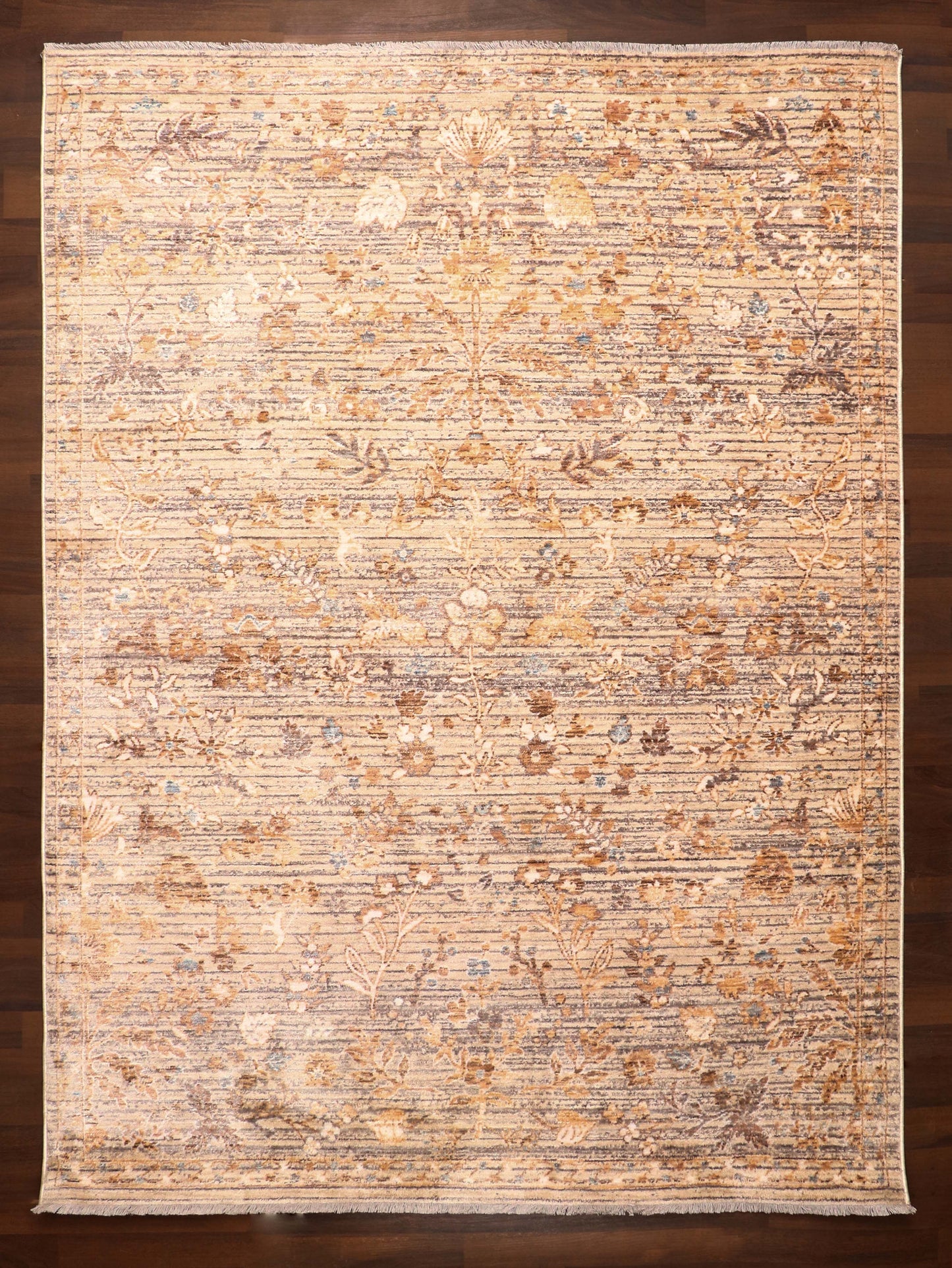 Turkish Golden Floral Vintage-Inspired Rug