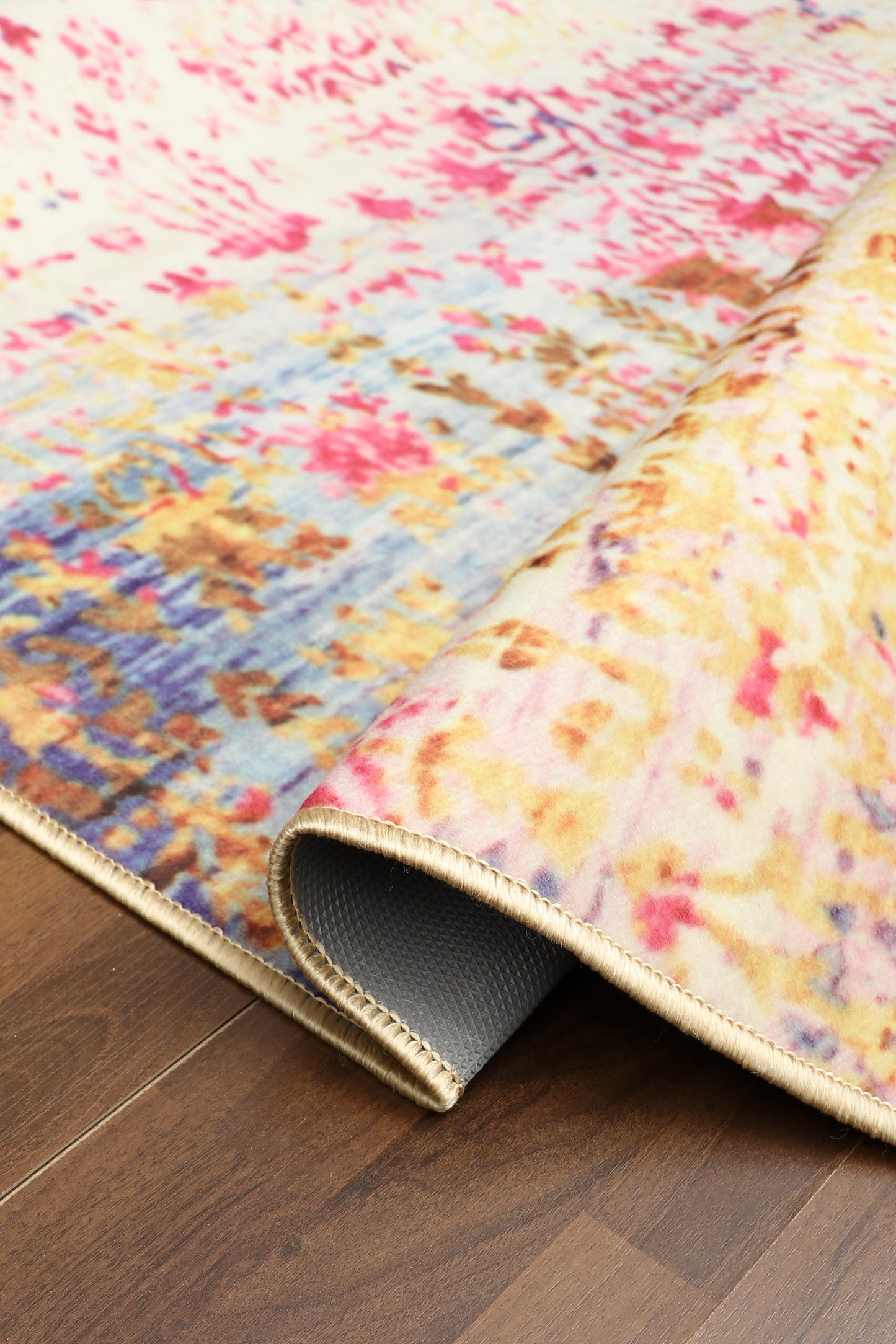 Blue Pink Distressed Pattern Abstract Print Rug