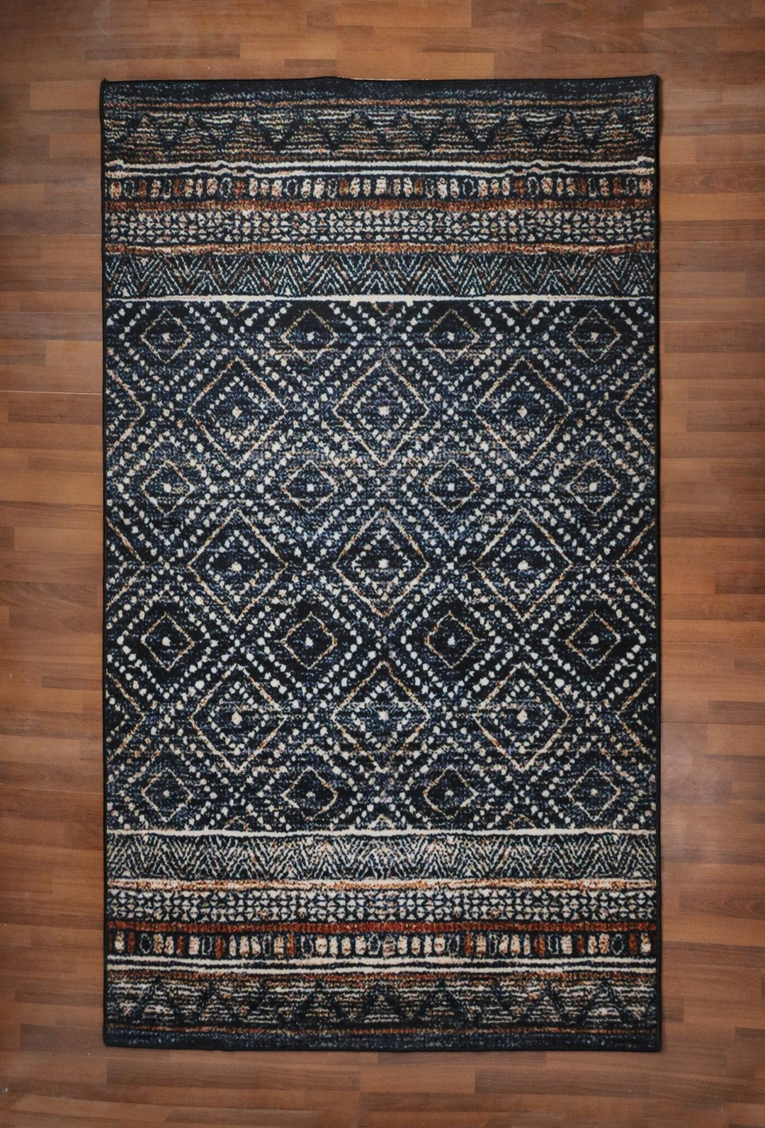 Black with Beige Killim Print Rug