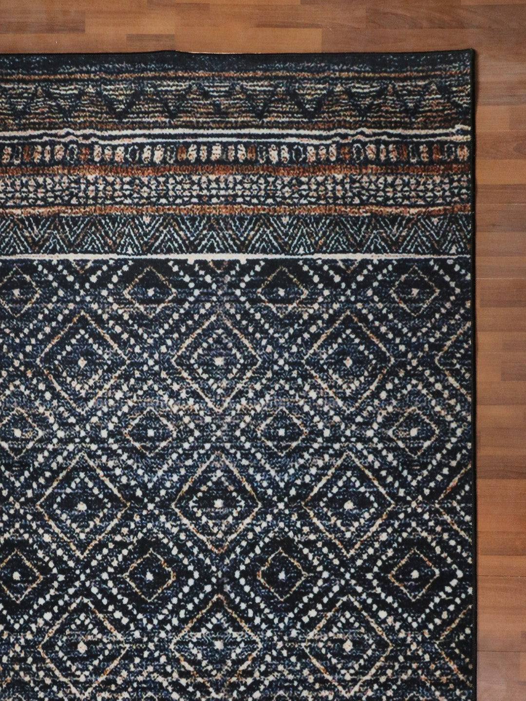 Black with Beige Killim Print Rug
