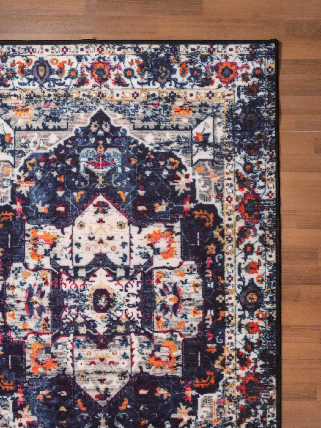 Dark Blue Multicolor Medallion Print Rug