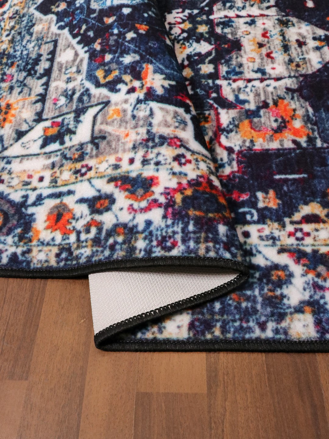 Dark Blue Multicolor Medallion Print Rug