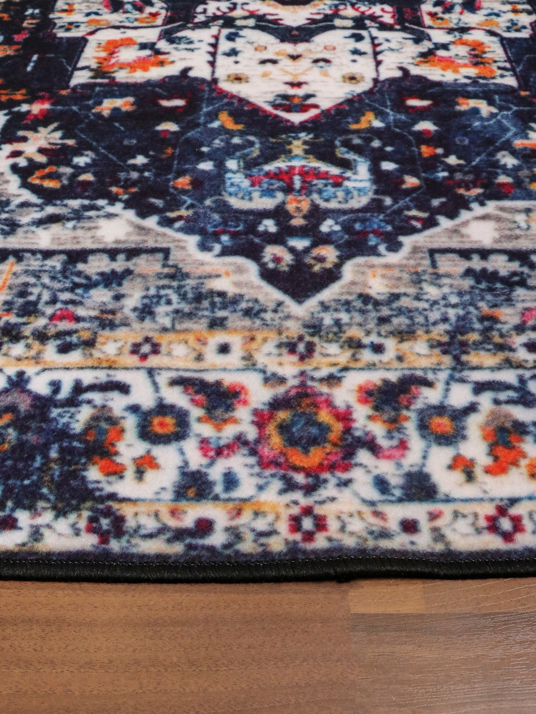 Dark Blue Multicolor Medallion Print Rug