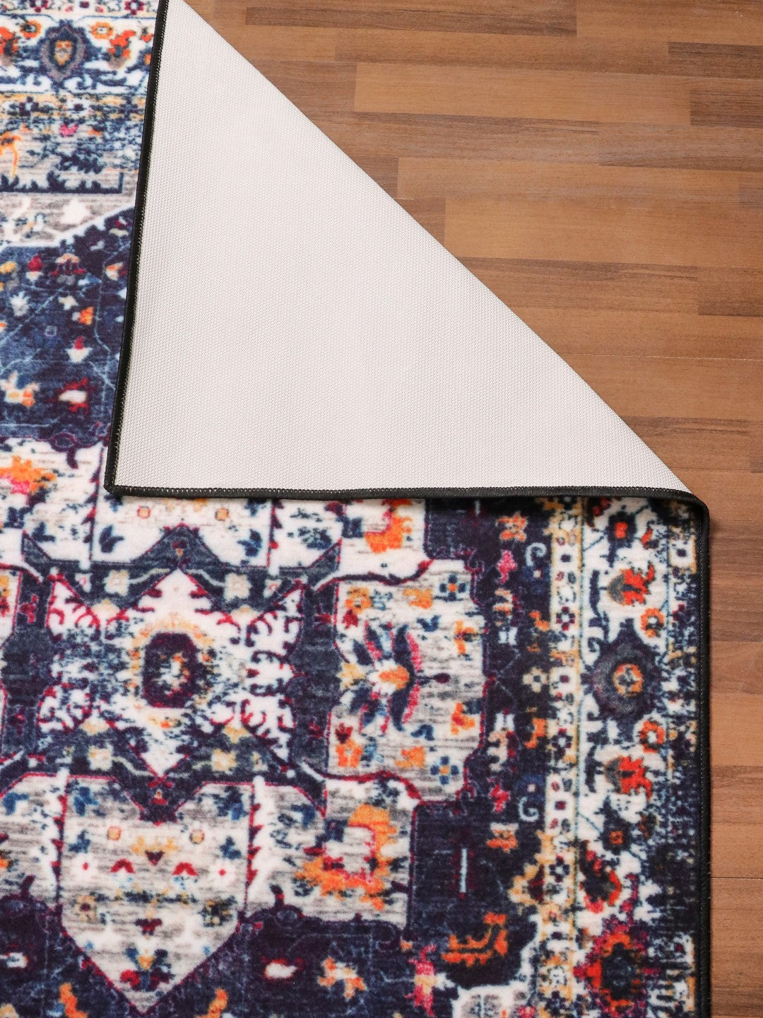 Dark Blue Multicolor Medallion Print Rug