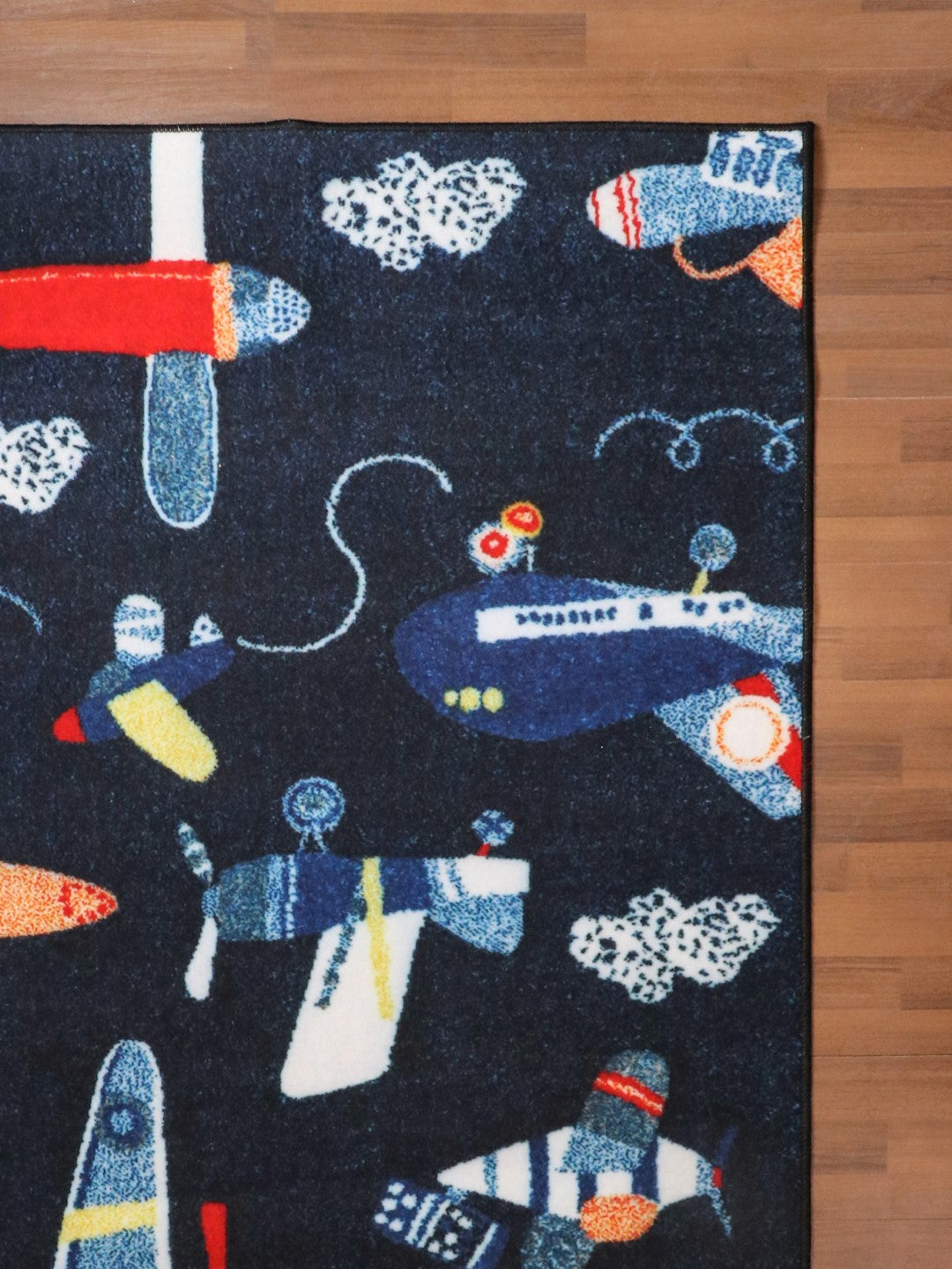 Dark Blue Multi Color Airplanes Print Rug