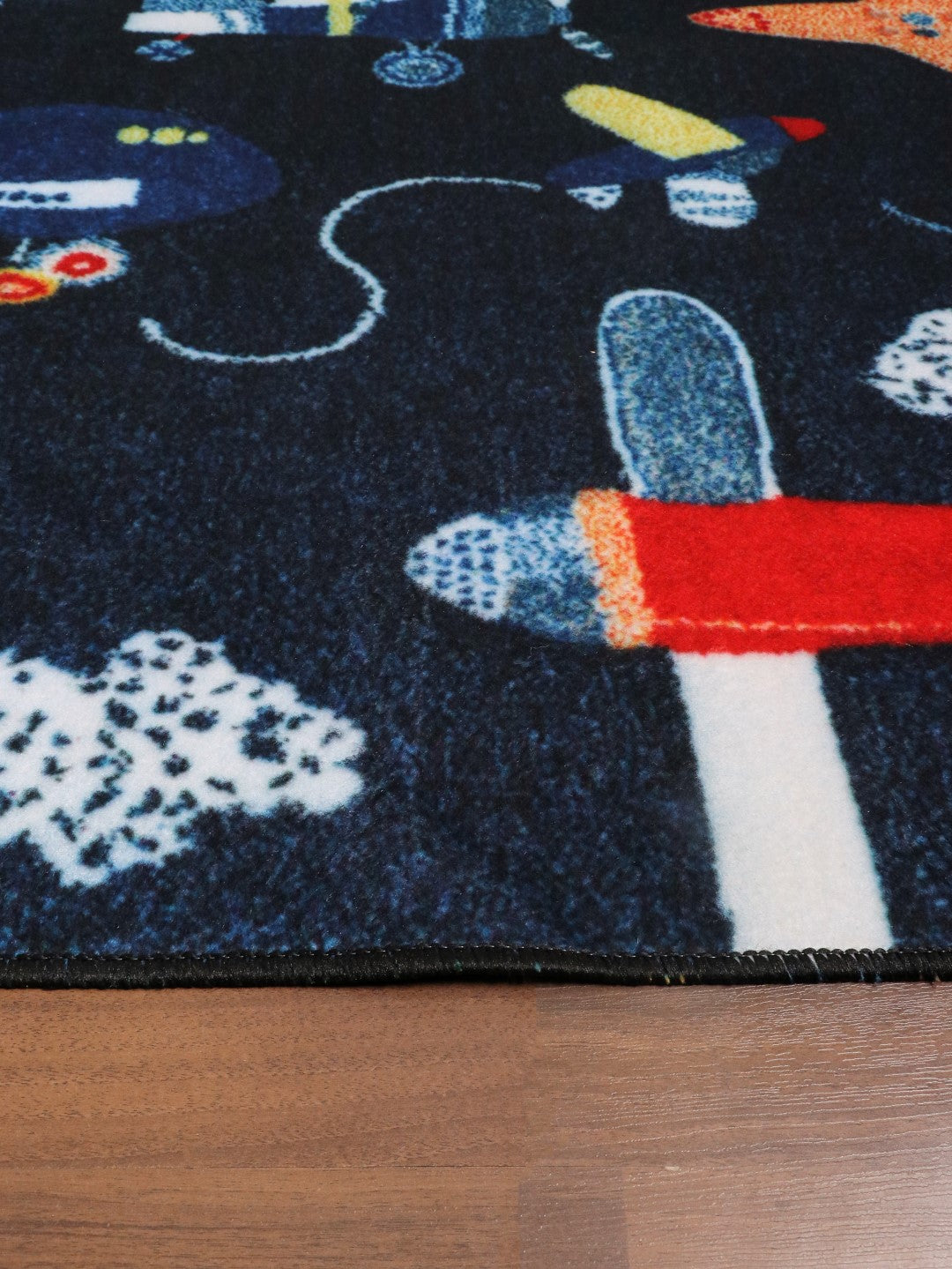 Dark Blue Multi Color Airplanes Print Rug