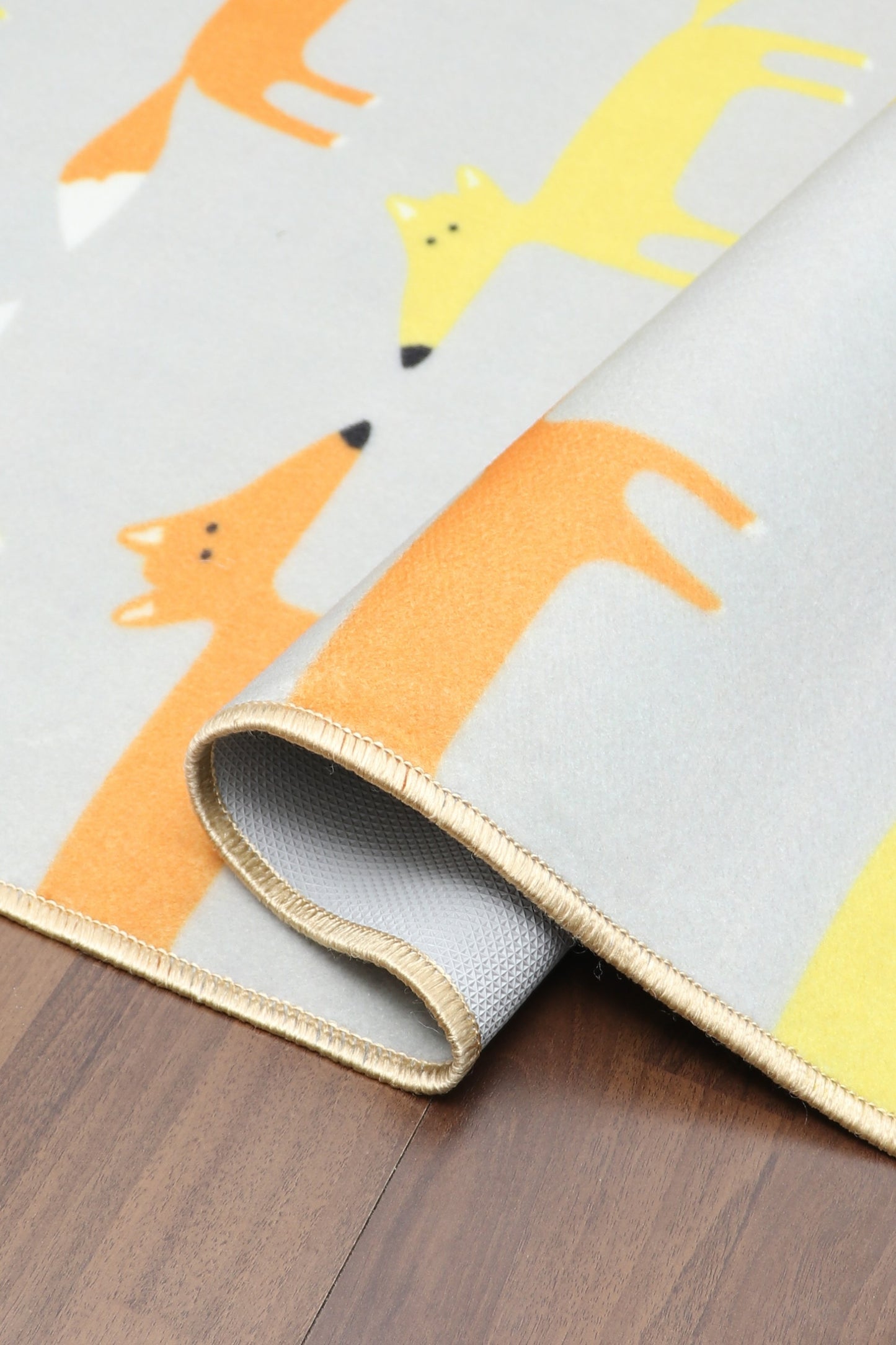 Blue Grey Multi Color Fox Print Rug