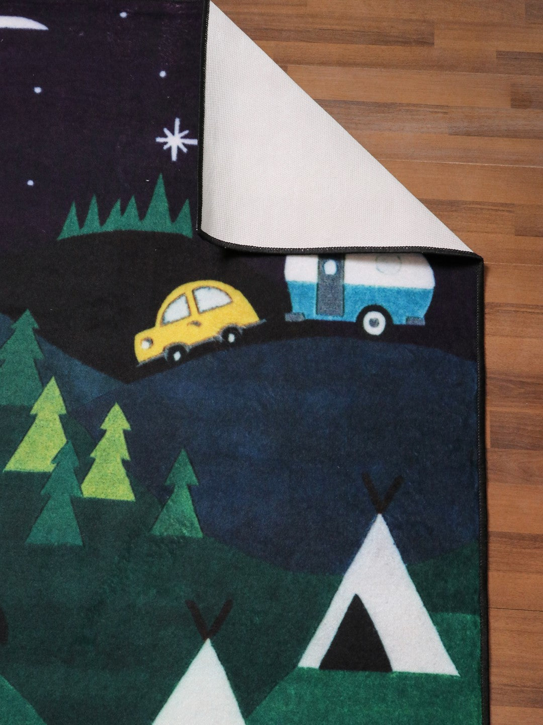 Multi Color Night Scenery Drawing Print Rug