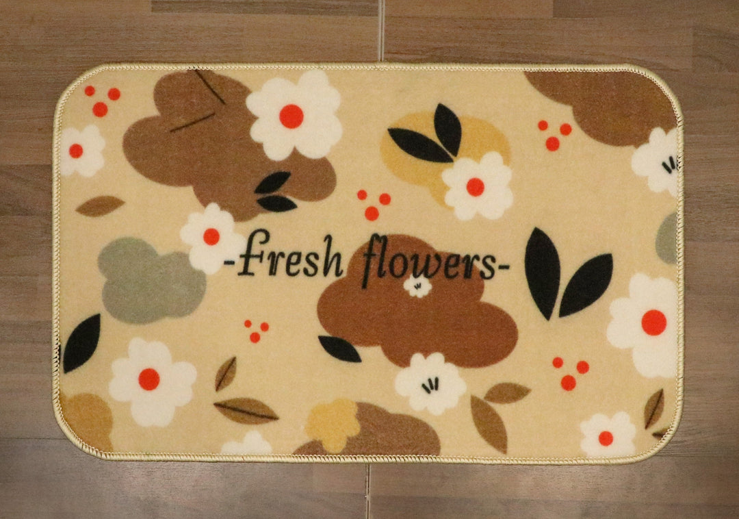 Beige Brown Flowers Print Door Mat