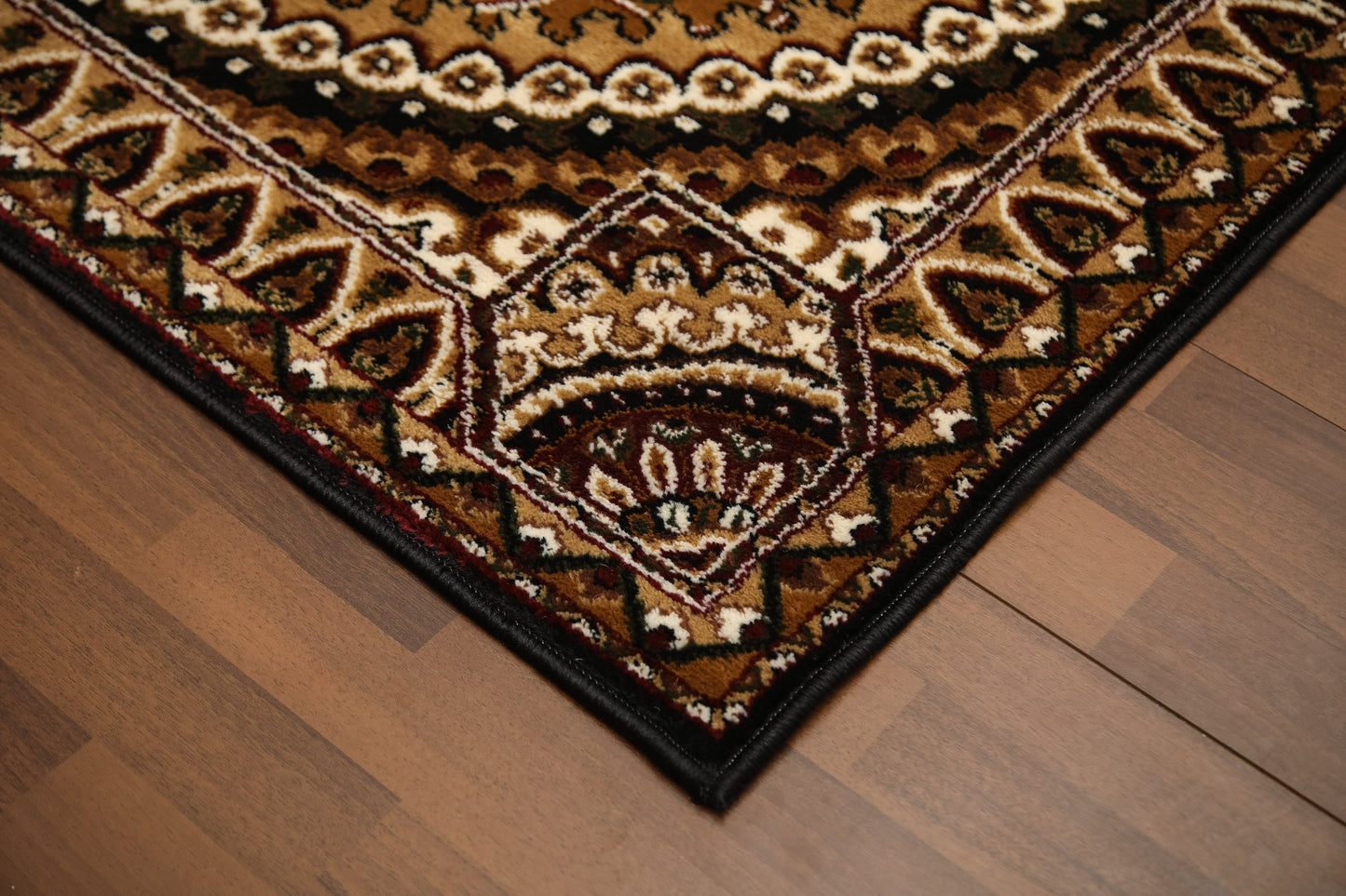 Black & Beige Traditional Design Rug