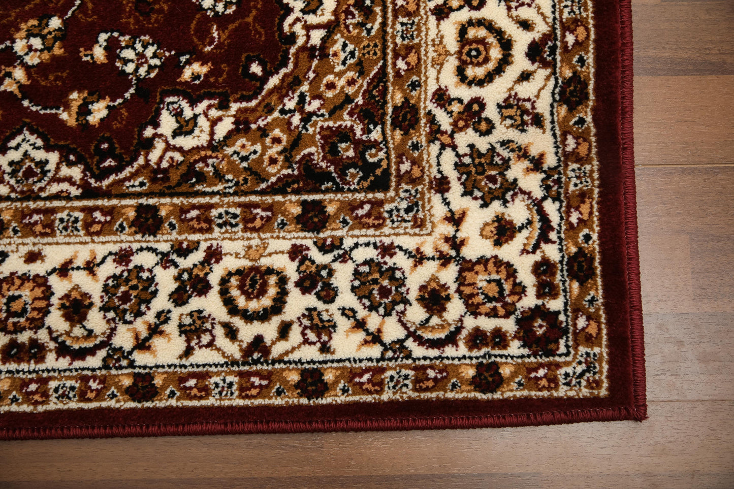 Beige and Maroon Floral Printed Rectangle Rug