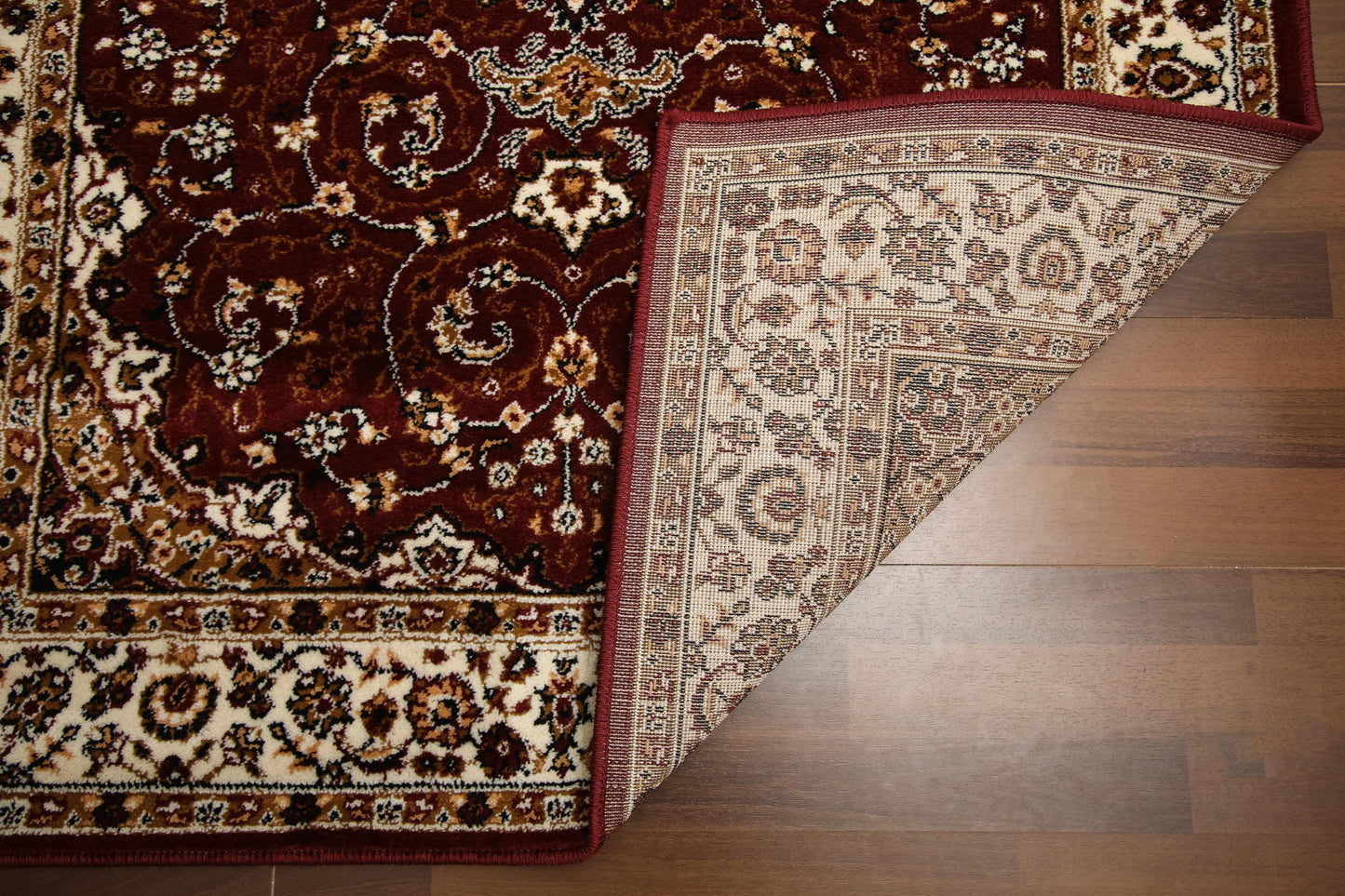 Beige and Maroon Floral Printed Rectangle Rug