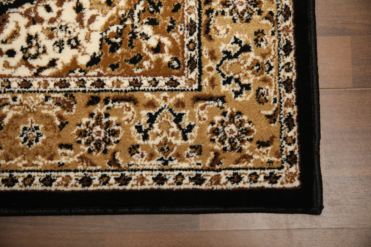 Black & Beige Medallion Traditional Design Rug