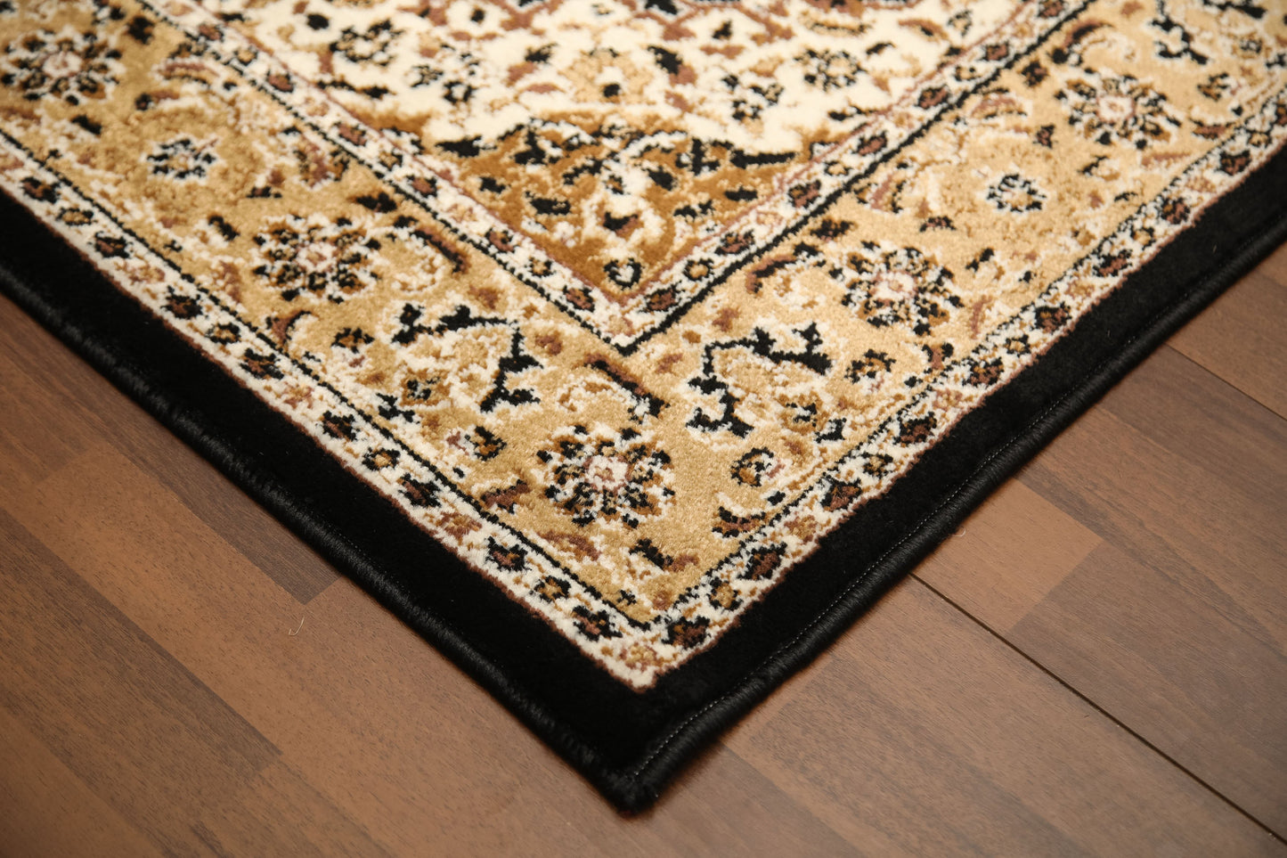 Black & Beige Medallion Traditional Design Rug
