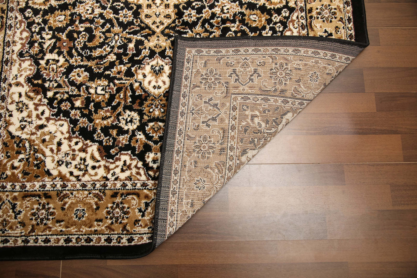 Black & Beige Medallion Traditional Design Rug