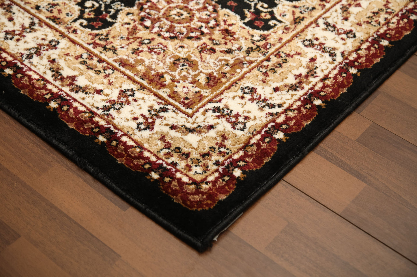Black Red & Beige Medallion Traditional Design Rug
