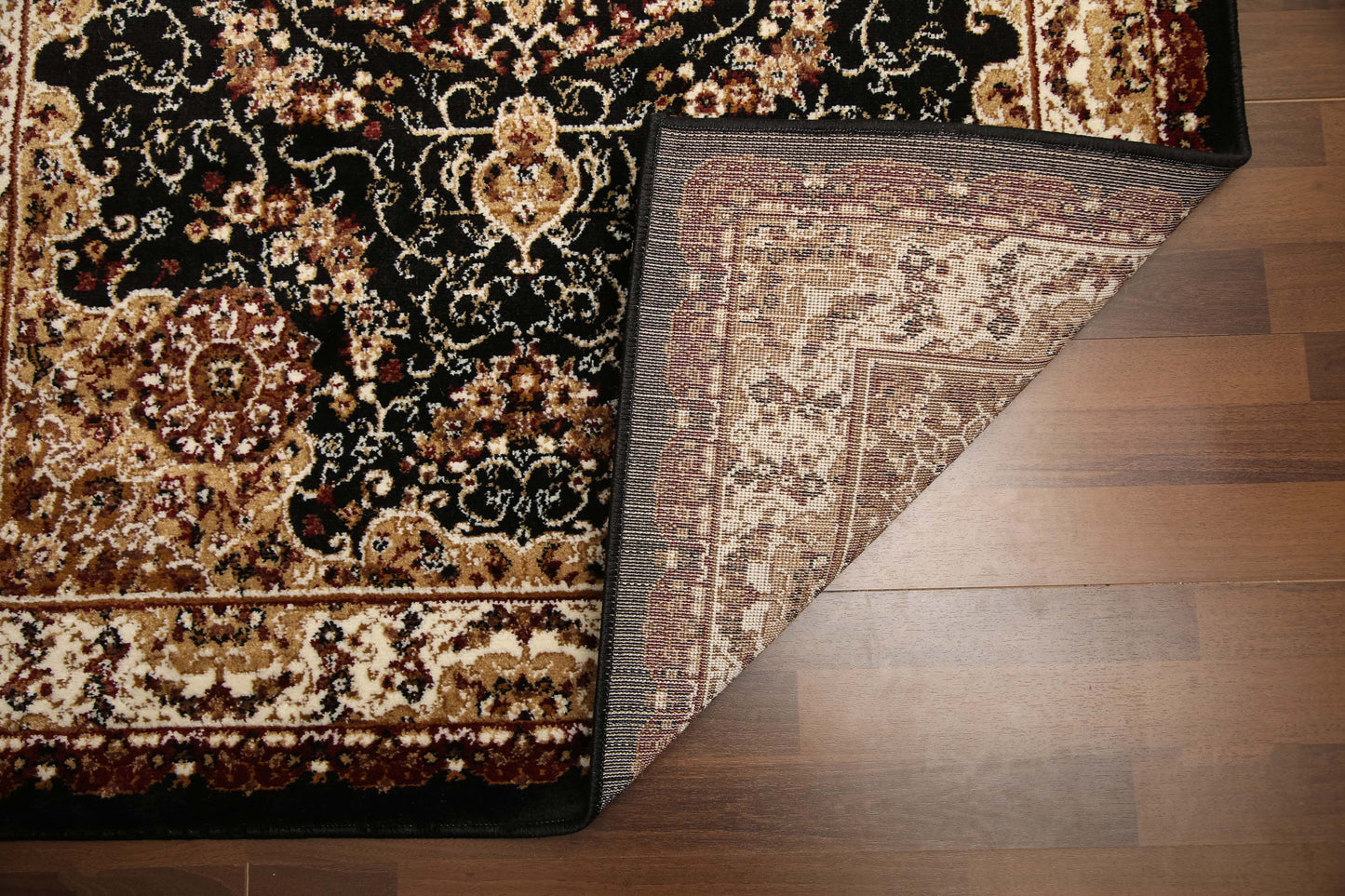 Black Red & Beige Medallion Traditional Design Rug