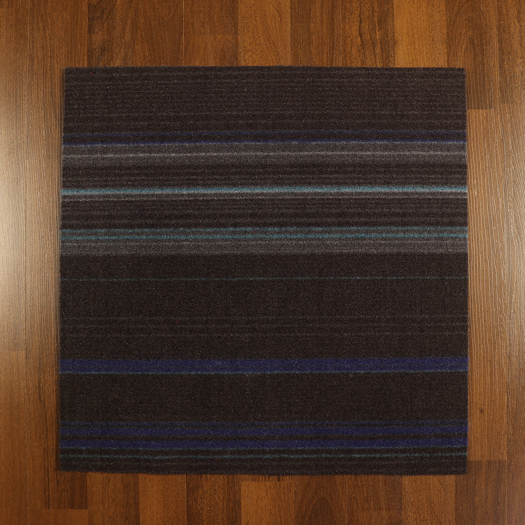 Black with Multi Color Strip Print Non Woven Tufted Tile for Everyday Use