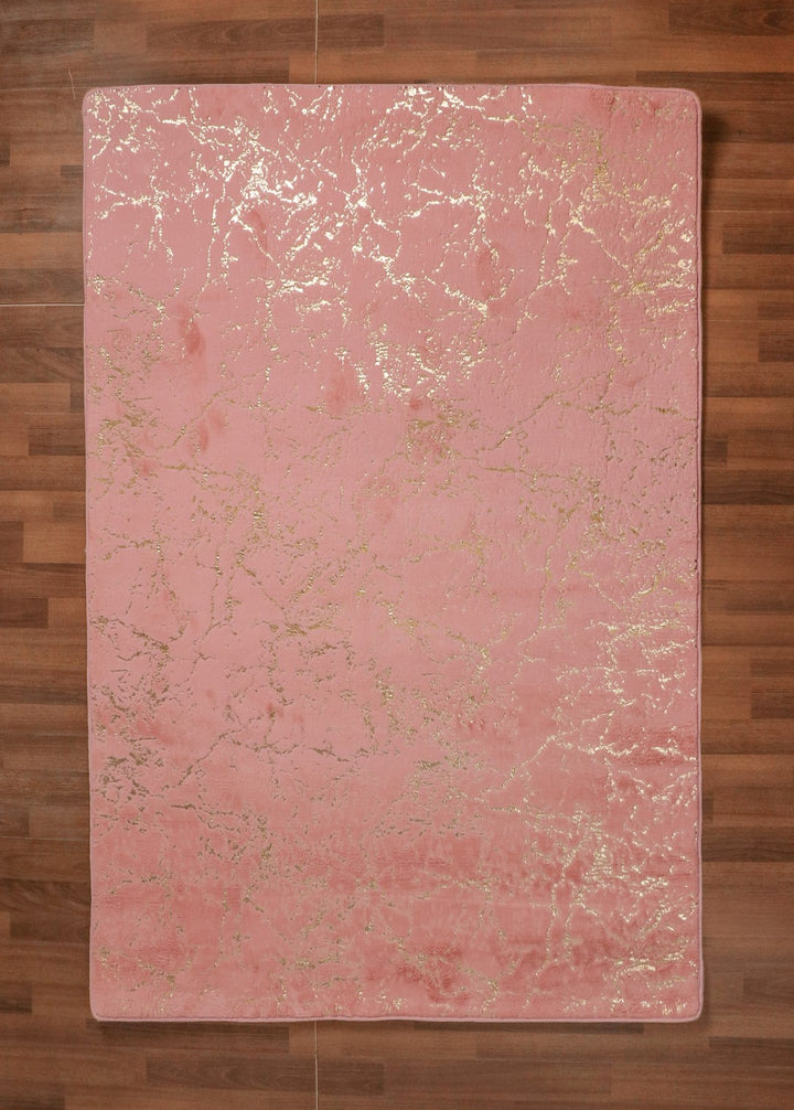 Peach And Golden Abstract Engraved Fancy Rug