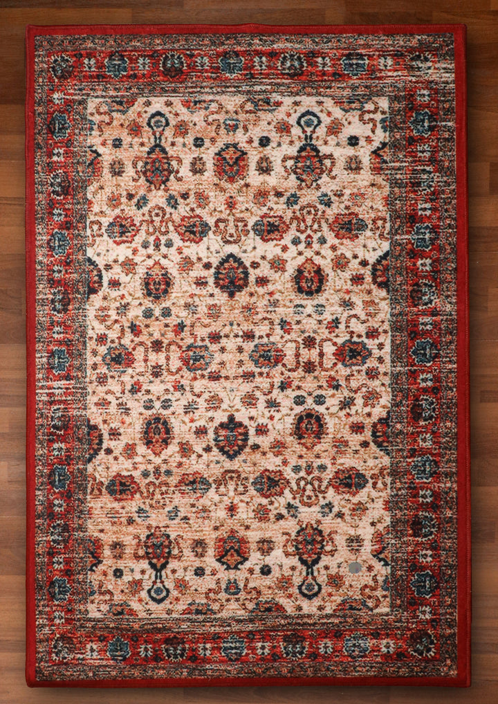 Beige with Multi Color All Over Print Rug