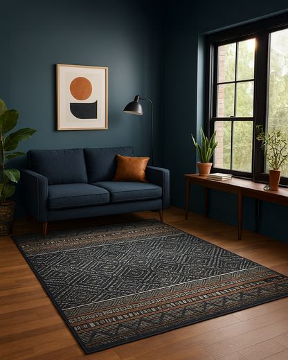 Black with Beige Killim Print Rug