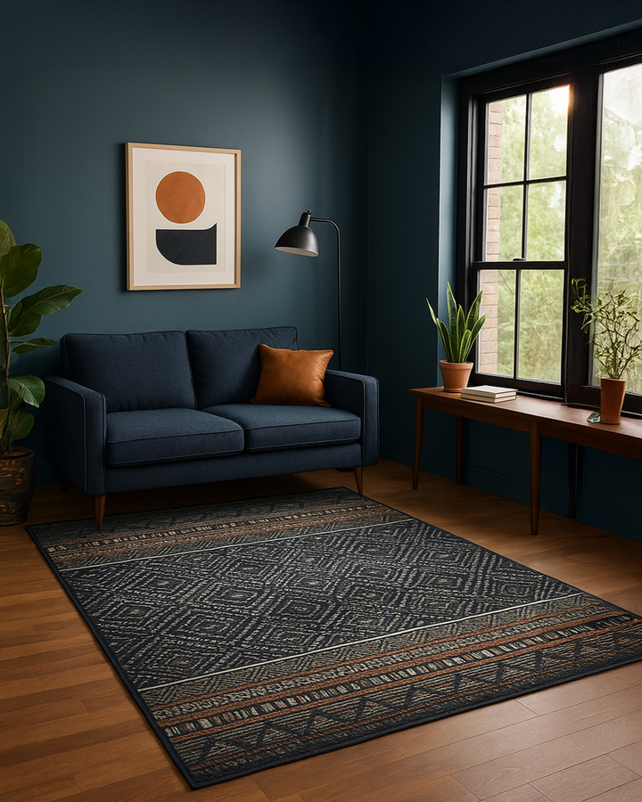 Black with Beige Killim Print Rug