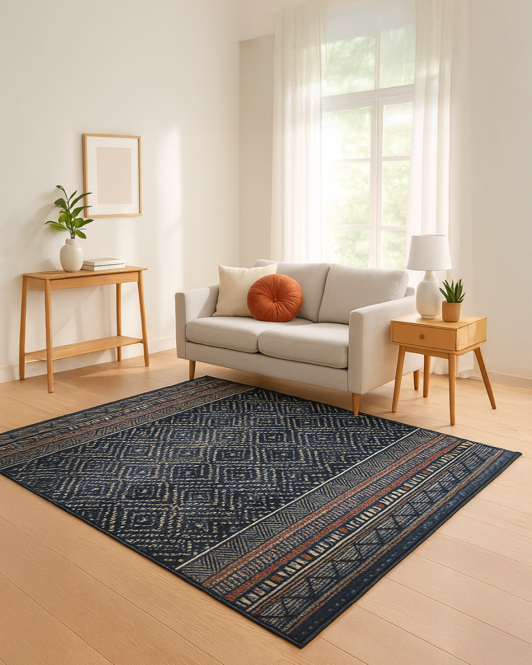 Black with Beige Killim Print Rug