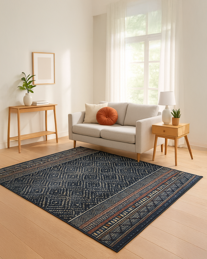 Black with Beige Killim Print Rug