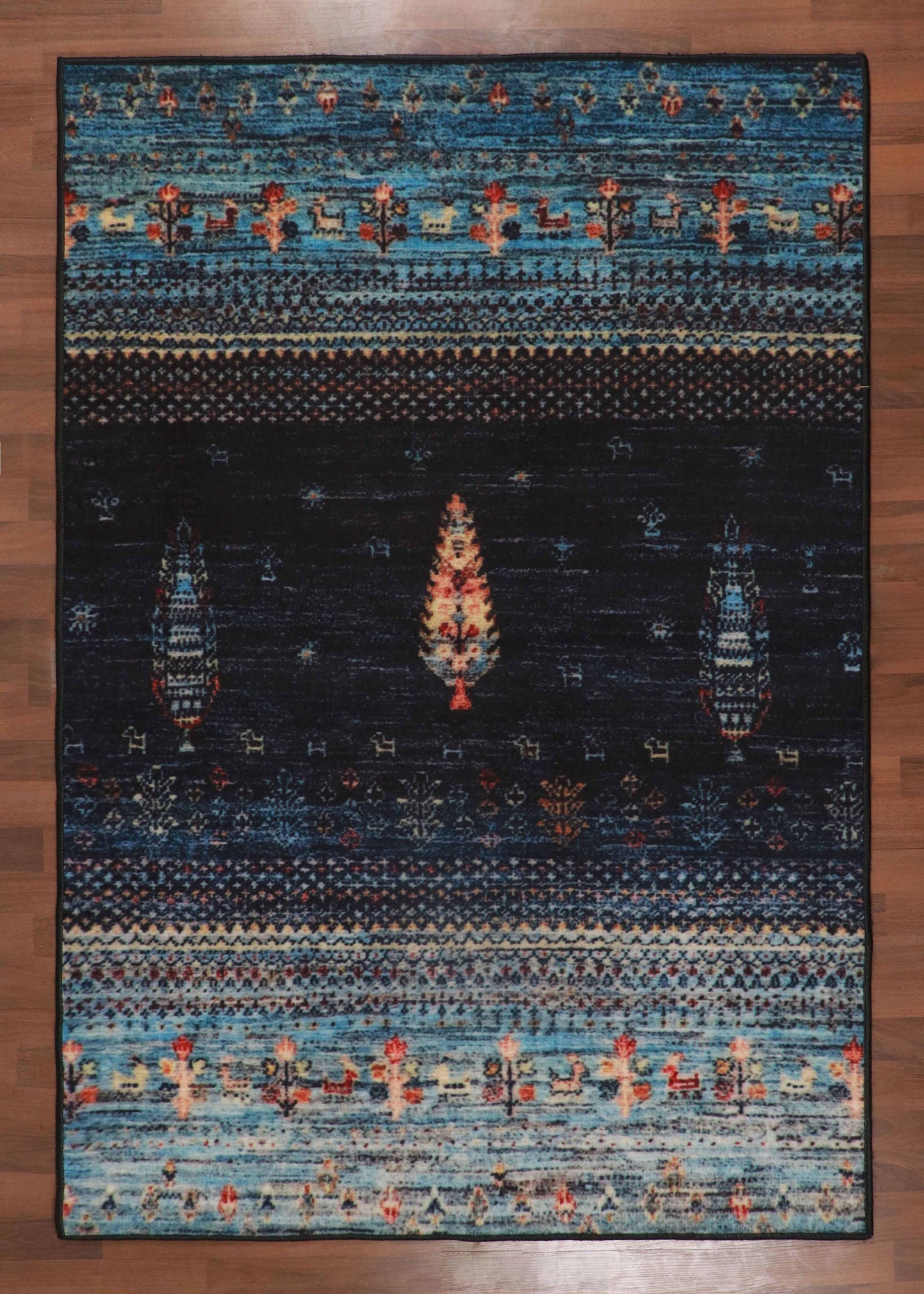 Dark Blue Multi Color Killim Print Rug