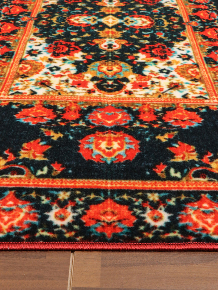 Multi Color Medallion Print Rectangle Non Woven Rug with Non Slip TPR Backing For Everyday Use