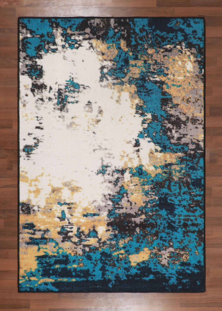 Green Blue Beige Abstract Print Rectangle Rug