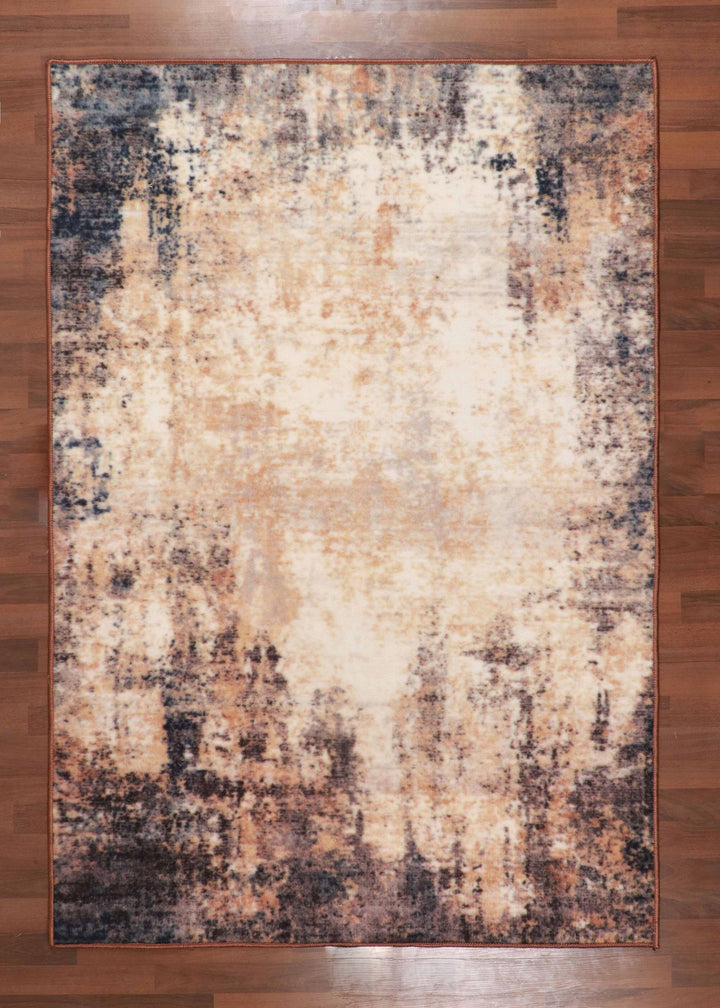 Dark Blue With Beige Abstract Print Rug