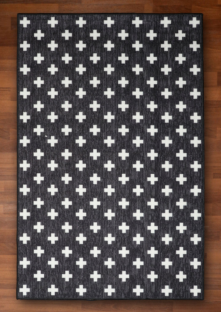 Black and White Geometrical All Over Print Rectangle Non Woven Rug with Non Slip TPR Backing For Everyday Use