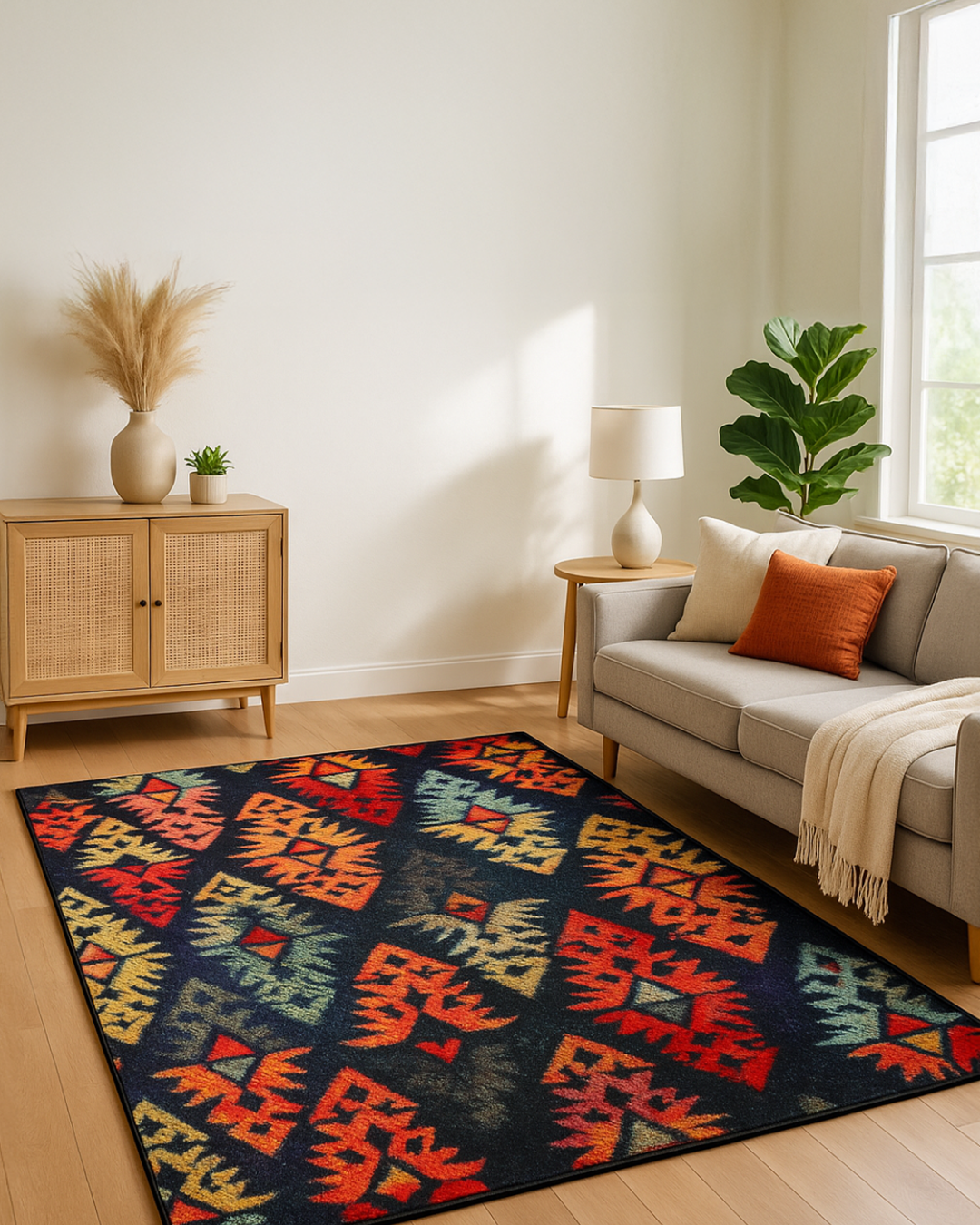 Multi Color Motif Print Rug