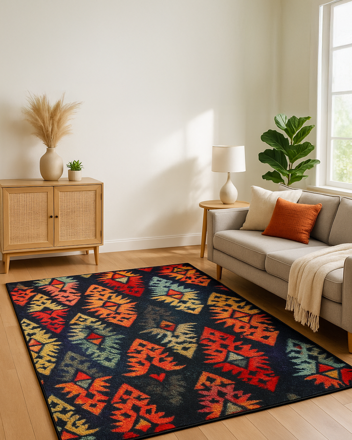 Multi Color Motif Print Rug