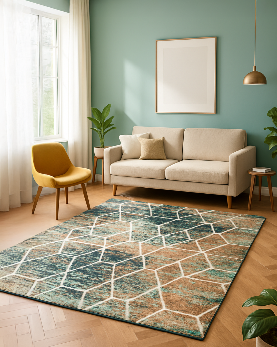 Multi Color Geometrical Print Rug
