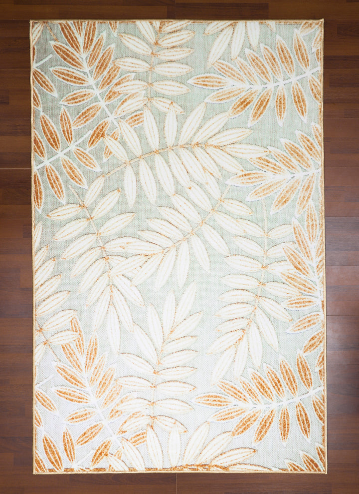 Multi Color Leaf Print Rectangle Non Woven Rug with Non Slip TPR Backing For Everyday Use